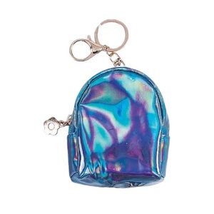 Iridescent Mini Backpack Coin Purse Keychain - Teal